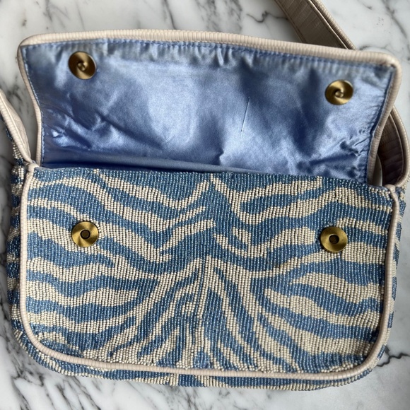 STAUD Tommy Beaded Bag Zebra in Light Blue Cream - Picture 3 of 6